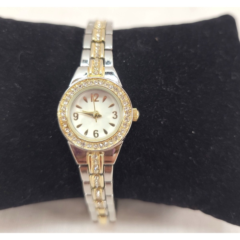 Ladies Watch Crystal Bezel Band Accent Silver Gold Tone‎ Link New Battery